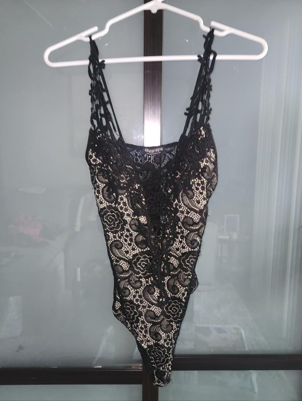 Fashion Nova Black Lace Floral Bodysuit